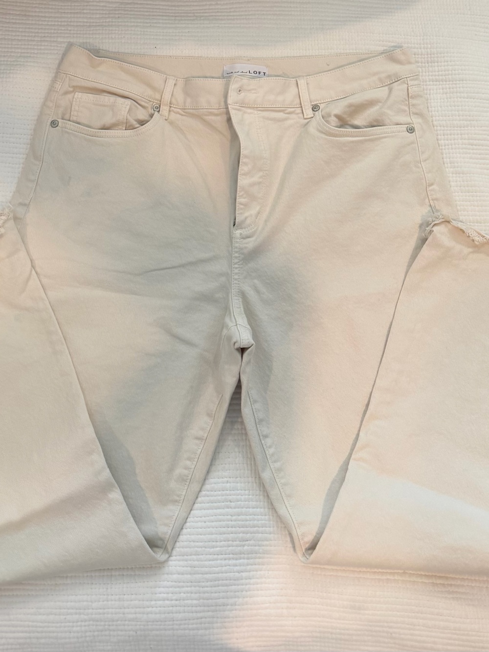 LOFT Cream Wide-Leg Jeans